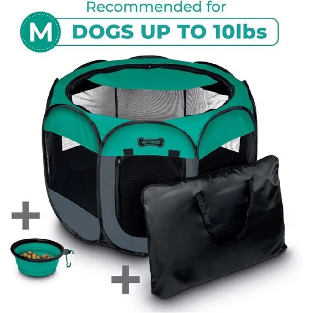 Portable Foldable Pet Playpen + Free Carrying Case + Free Travel Bowl